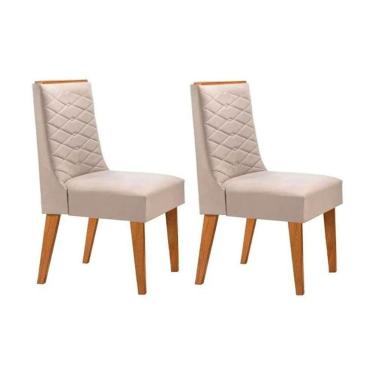 Imagem de Cadeira De Cozinha Dafne Kit 2 Un Madeira Capuccino Suede Creme Rufato