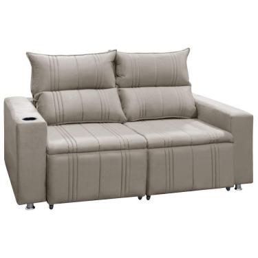 Imagem de Sofá Retrátil E Reclinável Madri 2l. 160cm C/molas - Veludo Bege Marfim