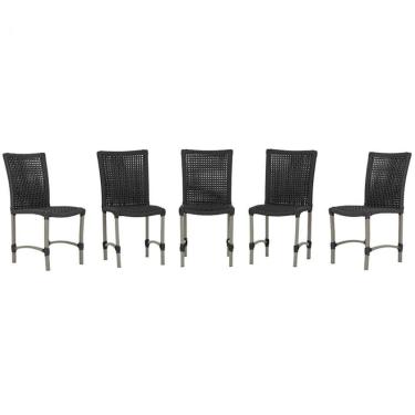 Imagem de 5 Cadeiras De Jantar Cannes De Alumínio Pintura Fendi Trama Preto
