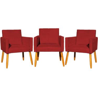 Imagem de Kit 3 Poltronas Para Recepção Nina Suede Cores Pé Palito 30cm Castanho - Suede