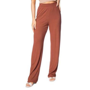 Imagem de Calça Feminina Cativa Canelada Reta Marrom, Marrom, M