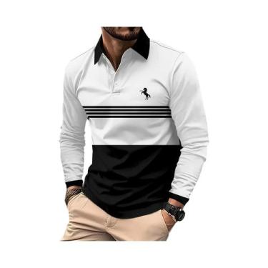 Imagem de Camisas Polo Masculinas De Manga Longa Antirrugas Com Gola, Casuais, R