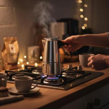 Imagem de Cafeteira Italiana Inox 6 Xícaras - Casa, Café, Fogão, Resistente, Com