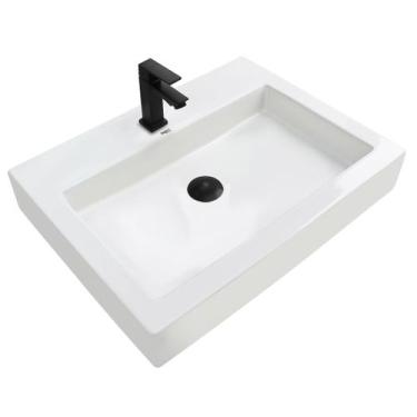 Imagem de Kit Cuba Pia Louça Cerâmica Banheiro C/ Torn e Vál Preta S07 - Smart N