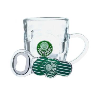 Imagem de Caneca Vidro 310ml Com Abridor - Palmeiras - Mileno