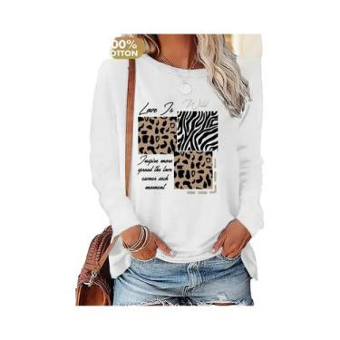 Imagem de Camiseta Feminina Fina De Algodão De Manga Comprida Branca - NONE, BR-