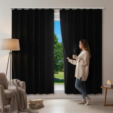 Imagem de Cortina Blackout Preto 280x280cm Tecido 100% Poliéster Bloqueio Luz Va
