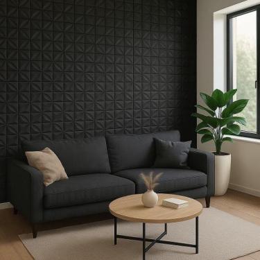 Imagem de Kit 100 Placas 3D PVC 25x25 Preto Revestimento Parede - Technox