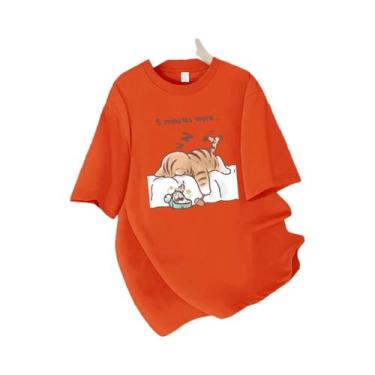 Imagem de Camiseta Feminina De Algodão Para O Verão Com Estampa De Gato Dormindo