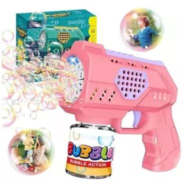 Imagem de Brinquedo Bolhas De Sabão Automática Pistola De Sabão Lança Bolhas Com Luz Leve E Portátil (Rosa)