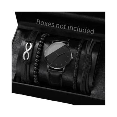 Imagem de Conjunto De Relógio De Quartzo Com Pulseira De Couro Masculino 4/5PCS 