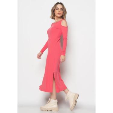 Imagem de Vestido Midi Ombro Vazado Manga Longa Canelado Melancia Salvatore, M