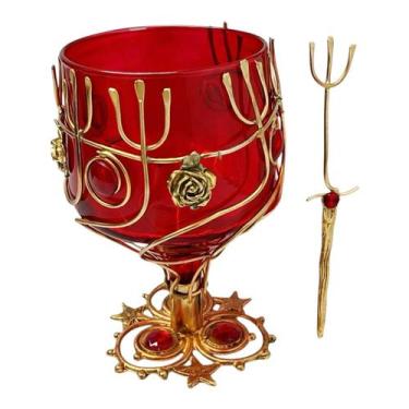Imagem de Taça Espiritual Aramada 7 Garfos com Pedrarias Vermelhas  Pomba Gira  