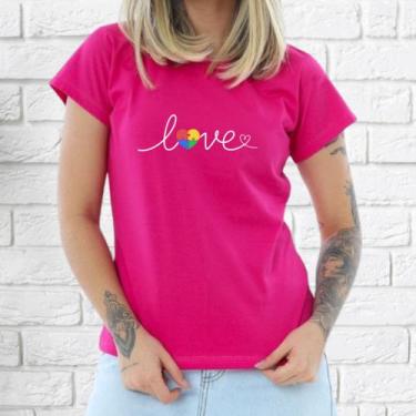 Imagem de Camiseta Babylook Feminina Preta Azul Inclusão Autista Autismo TEA Plu