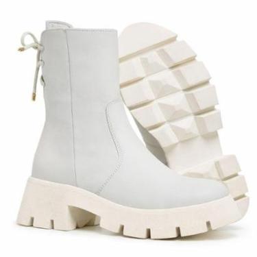 Imagem de Bota Coturno Tratorada Casual Dorf Feminina Couro Off White-Feminino