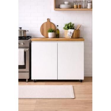 Imagem de Armário Móvel Gabinete Em Mdf Branco C/ Rodinha Resistente - Movelaria