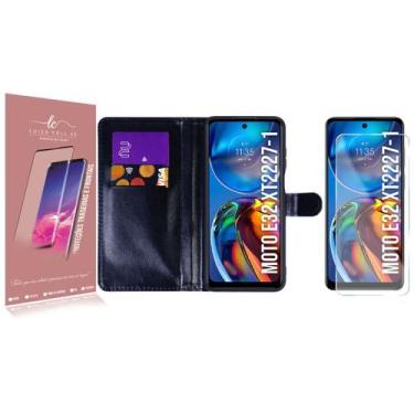 Imagem de Capa Case Flip Carteira + 2 Pelicula Vidro Compativel Moto E32 XT2227 