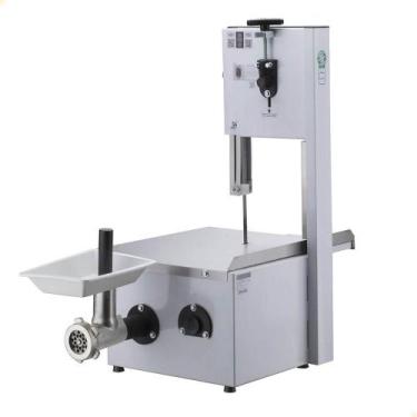 Imagem de Serra Fita Malta Branca Mesa Inox com Moedor boca 8 motor 1/2 Cv Bivol