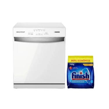 Imagem de Kit Lava-Louças de Piso Brastemp BLF08BB 8 Serviços Branca com Detergente Finish 700g 110V