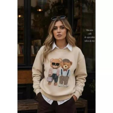 Imagem de Moletom Feminino Estampa Casal Urso Blusa De Frio Suéter Bear Estampad