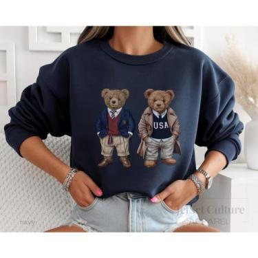 Imagem de Moletom Feminino Estampa Casal Urso Usa Blusa De Frio Suéter Bear Esta