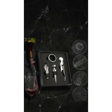 Imagem de Kit Vinho 4 Peças Aço Inox Saca Rolhas Dosador Tampa - Congratulations