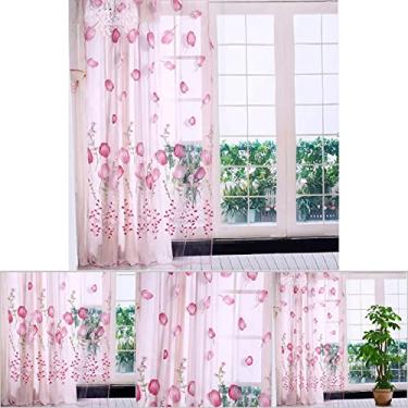 Imagem de Cortina transparente, cortina de tule, decoração de janela com cortina transparente para o quarto da sala de estar(cor de rosa)