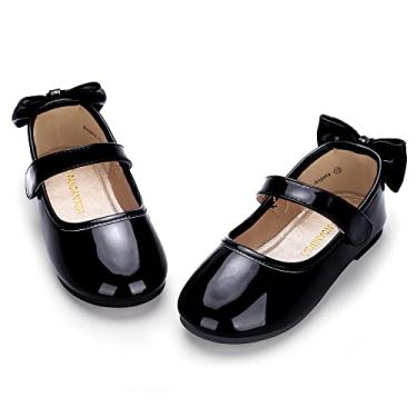 Imagem de PANDANINJIA Vestido Angela para bebês e crianças pequenas, Mary Jane, balé, sapatilhas, laço, florista, festa de casamento, bailarina, sapatilha, Patente preta, 7 Toddler