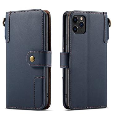 Imagem de LAHappyL Capa carteira para iPhone 13 Pro Max/13 Pro/13/13 Mini, fecho magnético, capa flip de couro legítimo com função de suporte de 4 cartões, azul, 13 de 6,1 polegadas