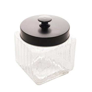 Imagem de Pote Vidro Com Tampa Metal Preta 12x12x14cm 1,2l Lyor