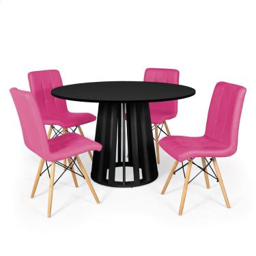 Imagem de Conjunto Mesa de Jantar Redonda Talia Preta 120cm com 4 Cadeiras Eiffel Gomos - Rosa
