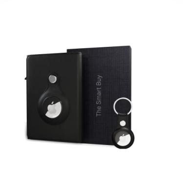 Imagem de The Smart Buy Carteira Airtag – Porta-cartão de crédito de couro genuíno com tecnologia RFID, acessório multiuso de design fino e bolso para etiqueta de ar | Capa protetora para chaveiro com rastreador integrado feita para Apple AirTags – para homens e dia dos namorados – Preta