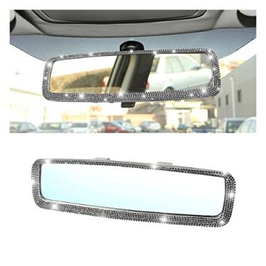 Imagem de Espelho retrovisor de carro cintilante, espelho retrovisor de cristal de strass com vidro HD, compatível com a maioria dos carros, SUVs, veículos, acessórios interiores automotivos para mulheres e meninas (preto)
