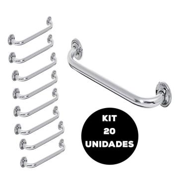 Imagem de Barra de Apoio Alça Banheiro Inox 50cm Kit 20 Unidades Cadeirante Deficiente Idoso Acessibilidade Segurança