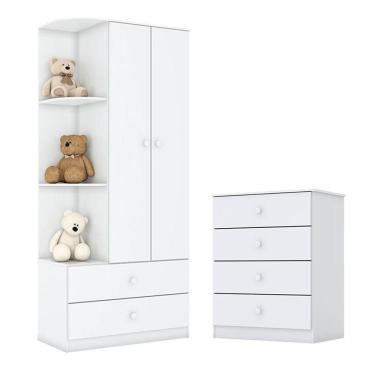 Imagem de Cômoda e Guarda Roupa Infantil Amarelinha Branco Brilho - Henn