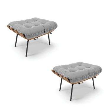 Imagem de Kit 02 Puffs Costela Suede Base Metálica Preto D`Rossi Cinza