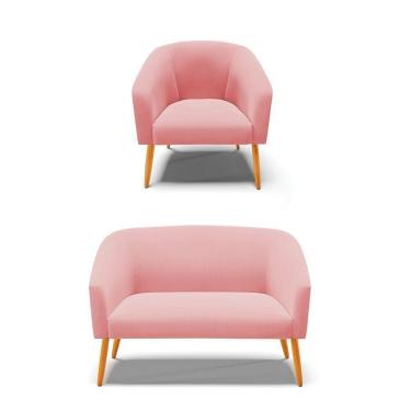 Imagem de Kit 01 Namoradeira 02 Lugares E 01 Poltrona Suede Rosê