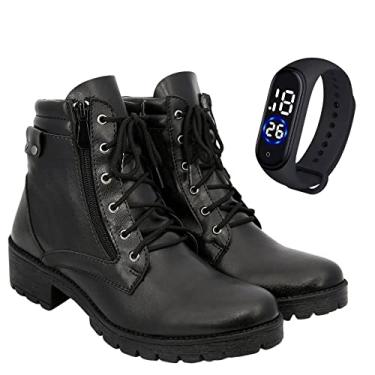 Imagem de Coturno Feminino Conforto Macio + Relógio a Prova D'água Cor:Preto;Tamanho:40;Gênero:Feminino