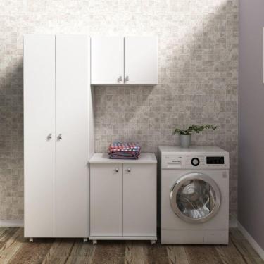 Imagem de Conjunto Lavanderia Multiuso 3 Peças 1 Armário Multiuso 1 Balcão 1 Armário Aéreo AM3104 Tecno Mobili Branco