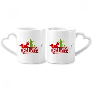 Imagem de China Map Conjunto de canecas de porcelana de bambu vermelho China Town casal conjunto de canecas de cerâmica para amantes de coração