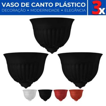 Imagem de 3 Vasos Plástico Parede Canto Meia Lua Decoração Plantas 2L - Plas Tut
