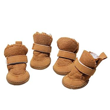 Imagem de Sapatos para cães botas para cães sapatos para animais de estimação botas quentes de inverno sapatos para cães de estimação sapatos para filhotes de cachorro para pavimento quente, conjunto de 4 peças, marrom, tamanho 3