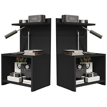 Imagem de Kit 2 Mesas de Cabeceira Moderna Fantasy - Nicho e Prateleira - Preto