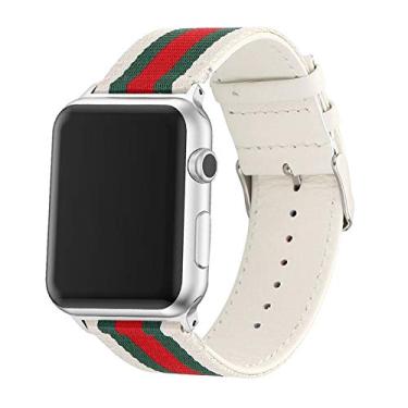 Imagem de Pulseira Couro Nylon Branco LTIMPORTS, compativel com Apple Watch 42mm Series 11/10, 41mm Series 9/8/7, 40mm Series 6/5/4/SE e Apple Watch 38mm Series 3/2/1