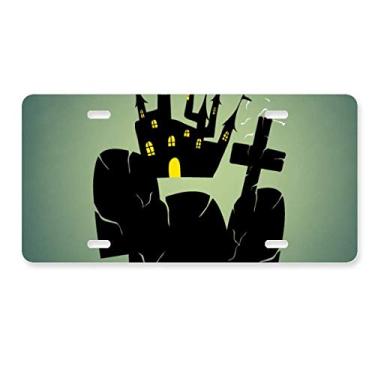 Imagem de DIYthinker Cemitério fora do castelo de Halloween, placa de licença de aço inoxidável para decoração de automóveis