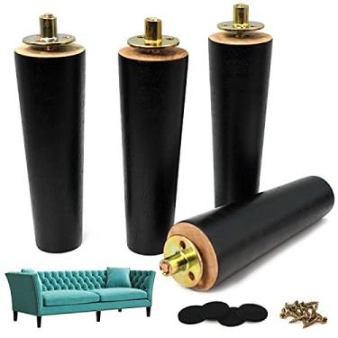 Imagem de Leafvio Pernas para móveis de madeira, pernas redondas de 15 cm, estilo moderno do meio do século, afunilamento revestido de madeira para móveis (conjunto de 4), sofá, mesa, cômoda, cama, armário, banco (preto)