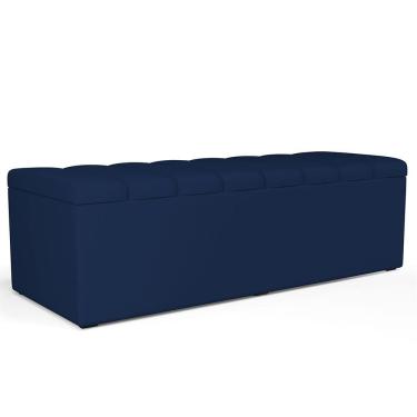 Imagem de Calçadeira Recamier Baú Para Cama De Casal King Dália 195x50 cm W01 Suede Azul Marinho - Lyam