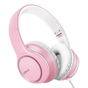 Imagem de LORELEI Fones de ouvido com fio X8 Over-Ear com microfone com linha de nylon de 1,45 m sem emaranhamento e plugue de 3,5 mm, fones de ouvido leves dobráveis e portáteis para smartphone, tablet,