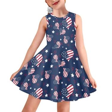Imagem de Sprowallow Vestido feminino sem mangas de verão com gola redonda estampado para crianças regata vestidos florais na moda, Estilo da bandeira americana, 3-4 Anos