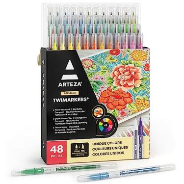 Imagem de ARTEZA Marcadores de pincel de ponta dupla – Conjunto de 48 canetas com pontas finas e de pincel, tinta à base de água para colorir, esboçar, escrever e diário
